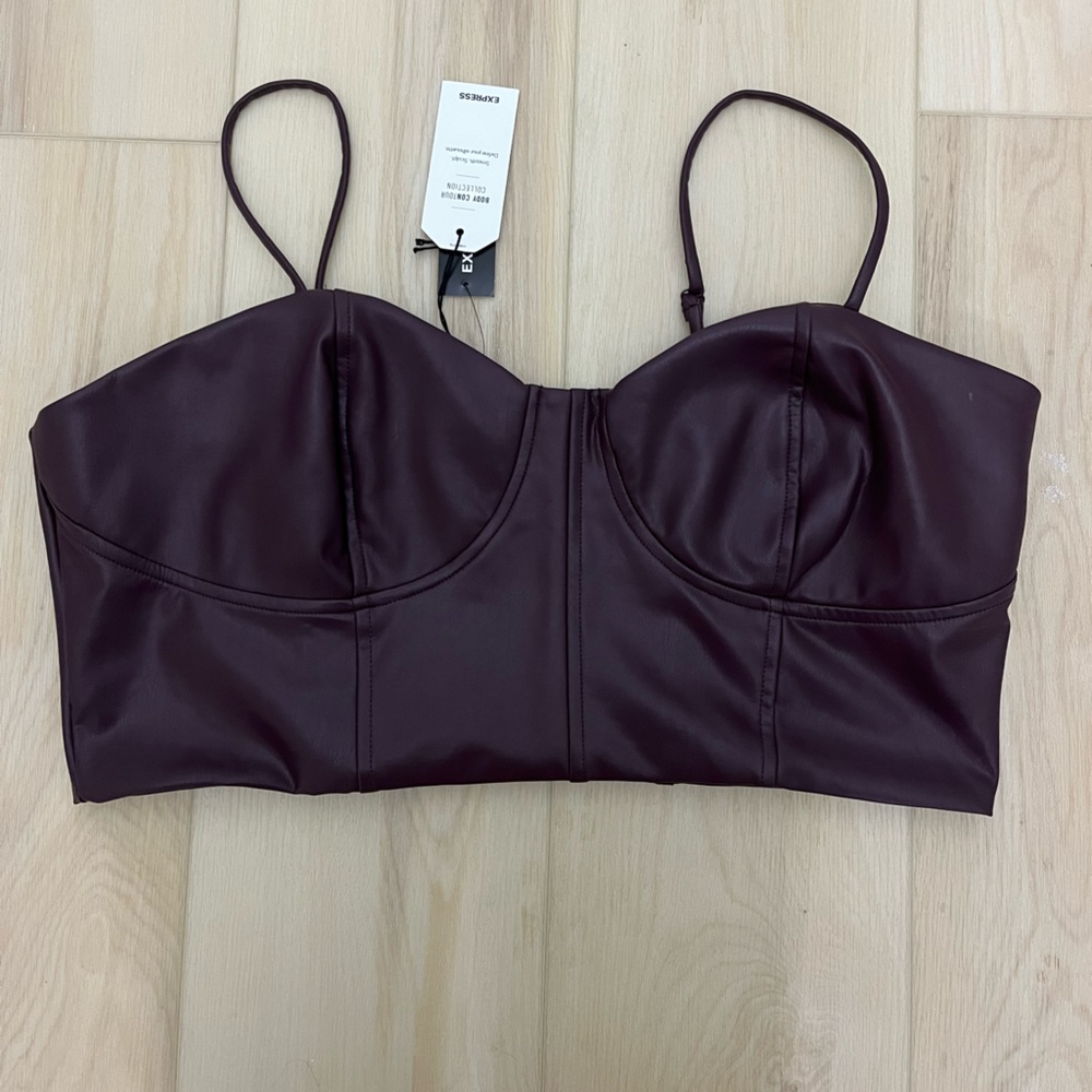Express Maroon Leather Bustier Crop Top